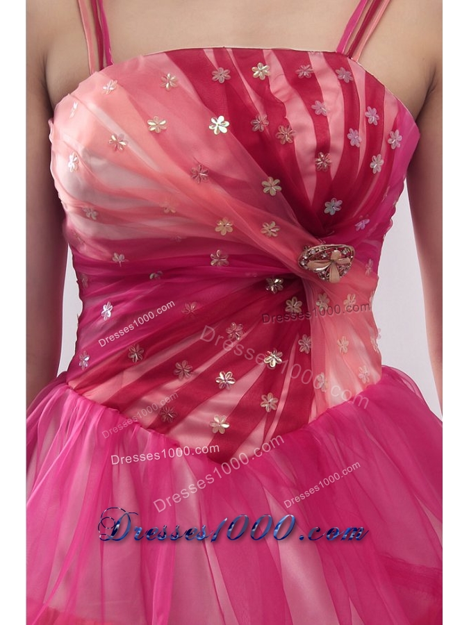 Spaghetti Straps Ruffled Layers Organza Quinceanera Party Dress