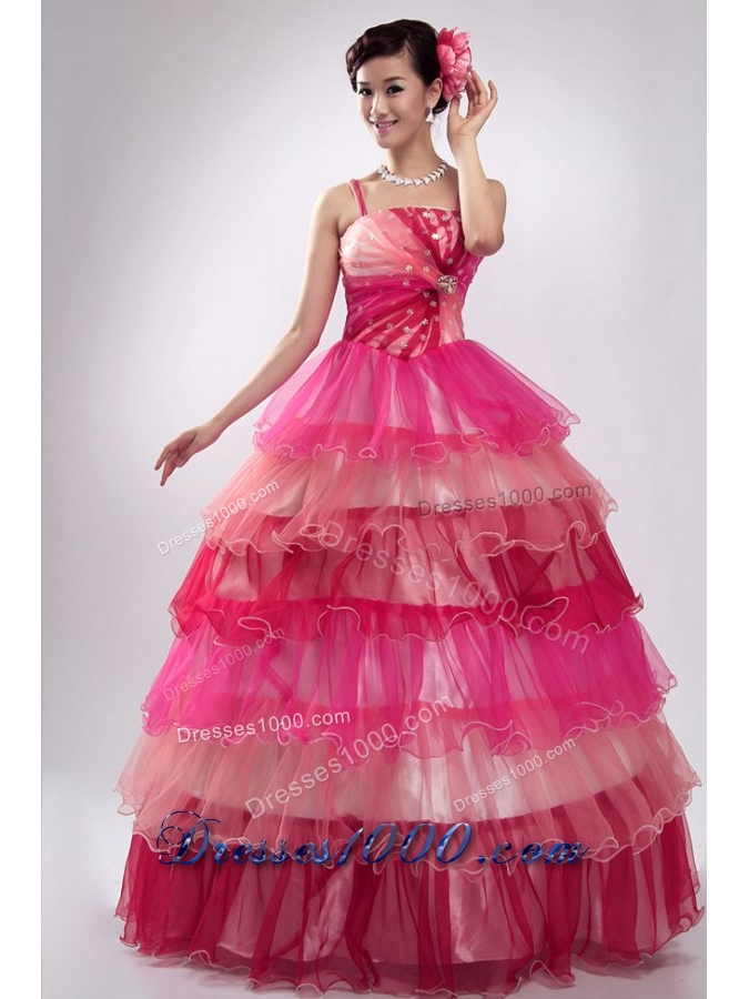 Spaghetti Straps Ruffled Layers Organza Quinceanera Party Dress