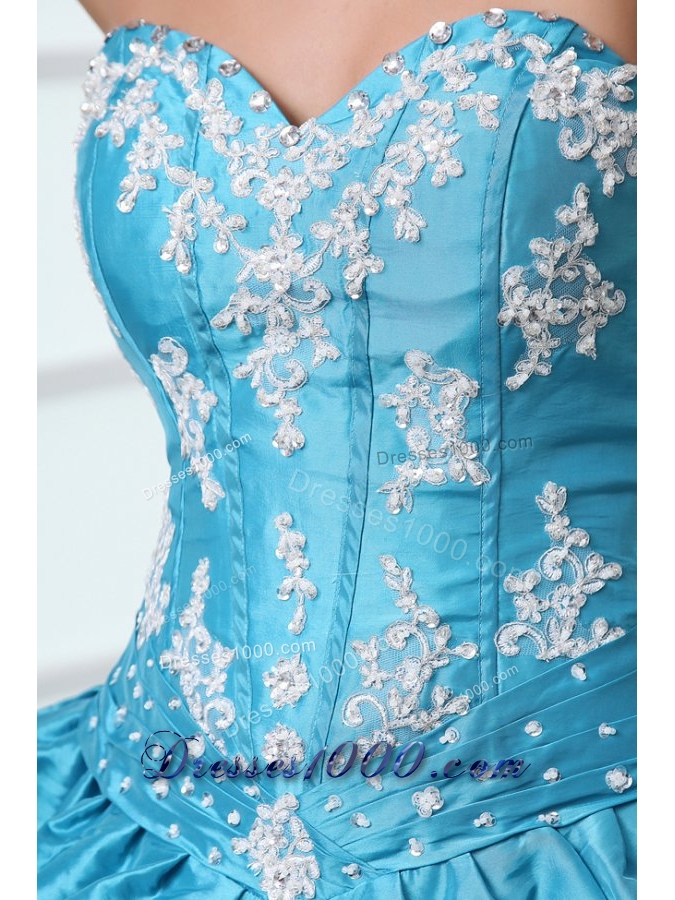 Floral Appliques and Pick Ups Aqua Blue Taffeta Sweet 16 Dresses