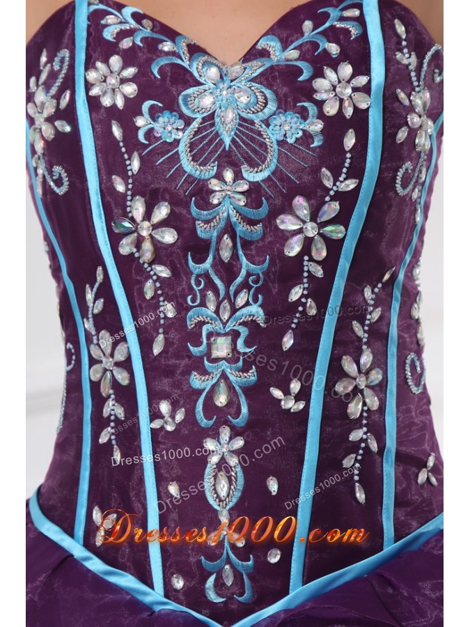 Sweetheart Neckline Purple and Blue Organza Sweet 15 Dresses