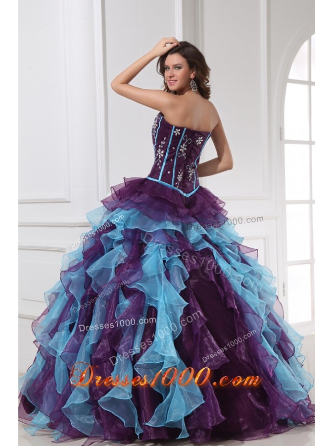 Sweetheart Neckline Purple and Blue Organza Sweet 15 Dresses