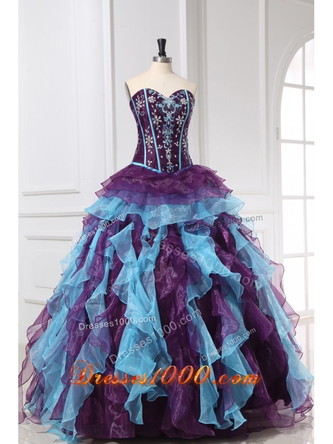 Sweetheart Neckline Purple and Blue Organza Sweet 15 Dresses