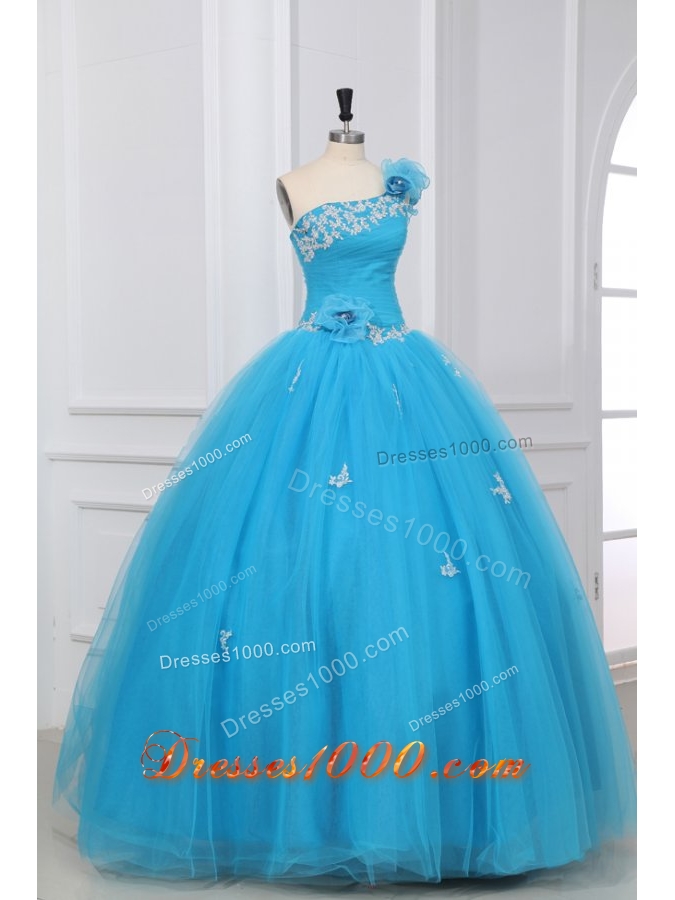 Applies Ruche and Ruffles Tulle Quinceanera Party Dresses in Blue