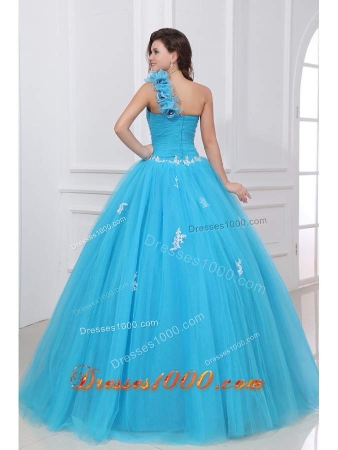 Applies Ruche and Ruffles Tulle Quinceanera Party Dresses in Blue