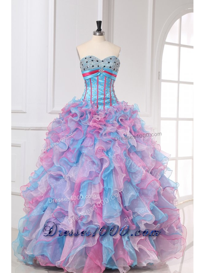 Colorful Ruffles and Sequins Organza Quinceanera Party Dresses