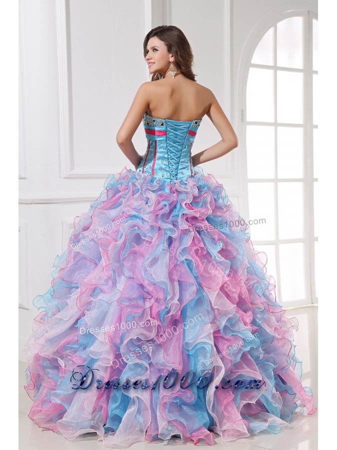 Colorful Ruffles and Sequins Organza Quinceanera Party Dresses