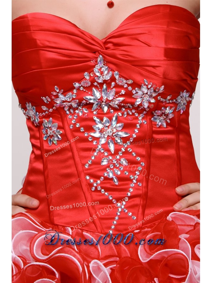 Chic Diamonds and Ruffles Sweetheart Organza Dress for Quince