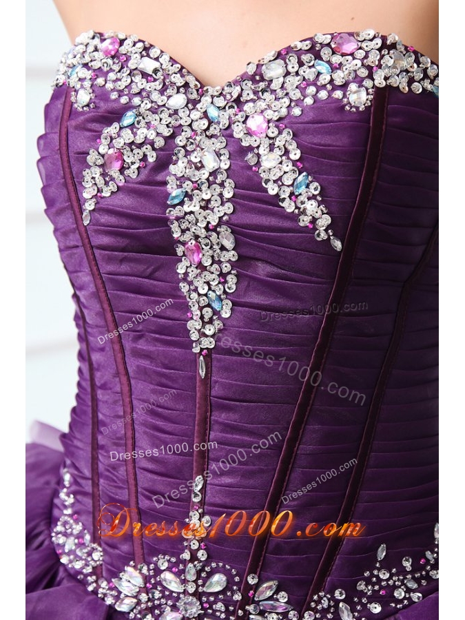 Purple Sweetheart Sweet Sixteen Dresses with Beading and Ruffles