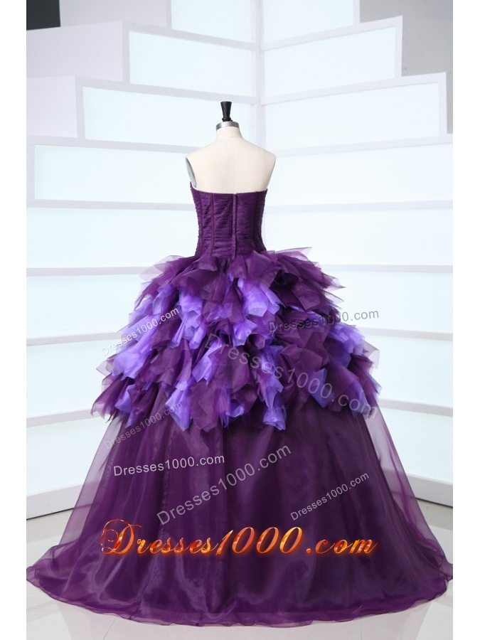 Purple Sweetheart Sweet Sixteen Dresses with Beading and Ruffles