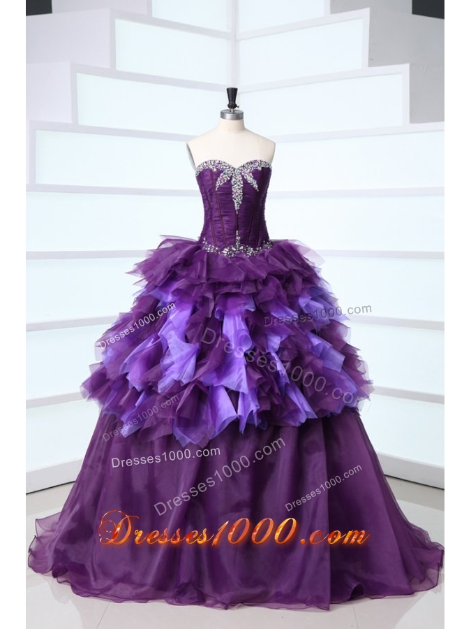 Purple Sweetheart Sweet Sixteen Dresses with Beading and Ruffles