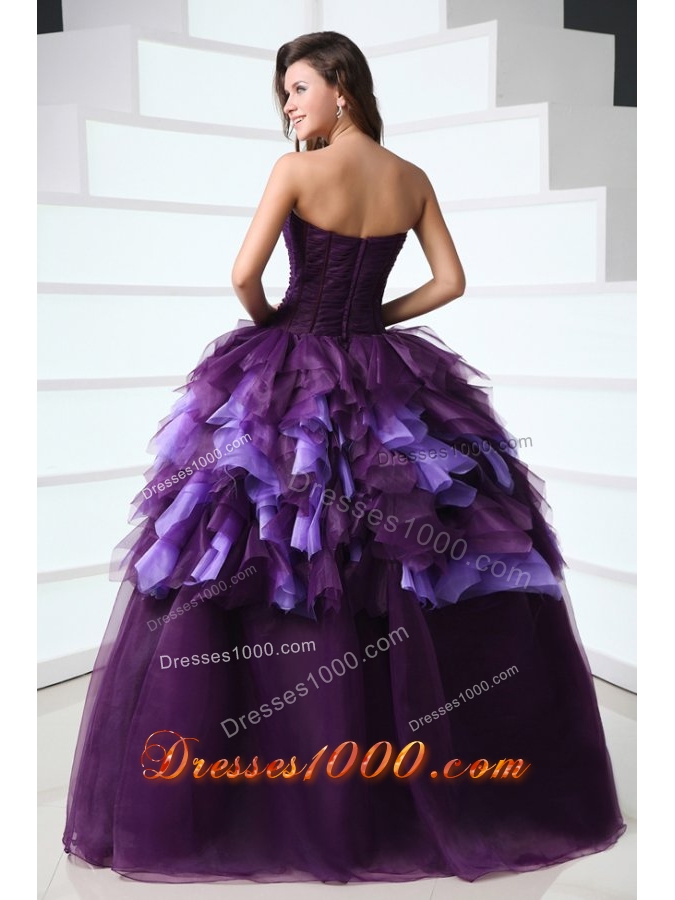 Purple Sweetheart Sweet Sixteen Dresses with Beading and Ruffles
