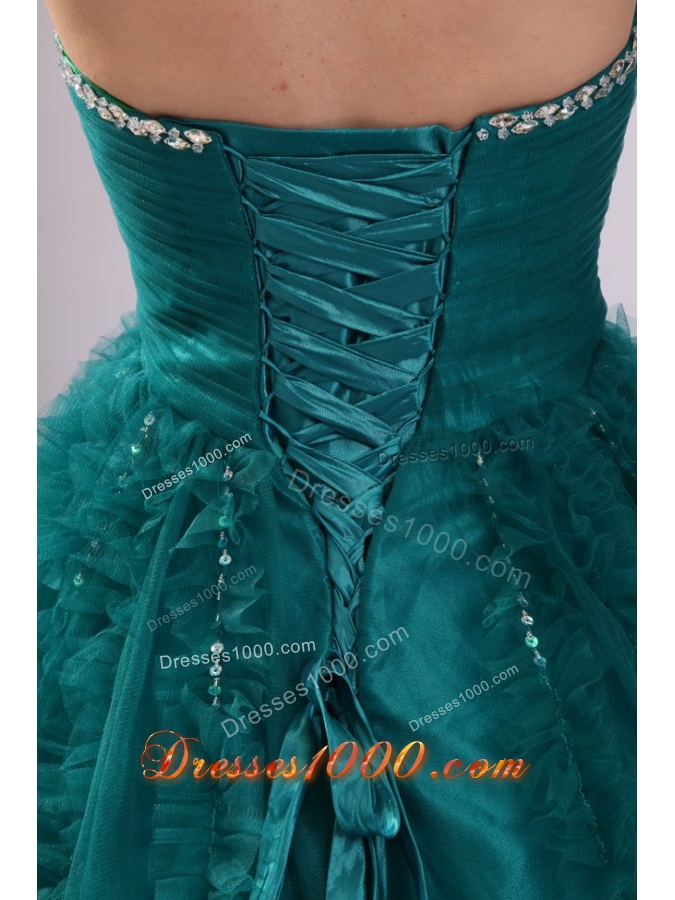 Elegant Teal Color Beaded Sweetheart Quinceanera Dresses