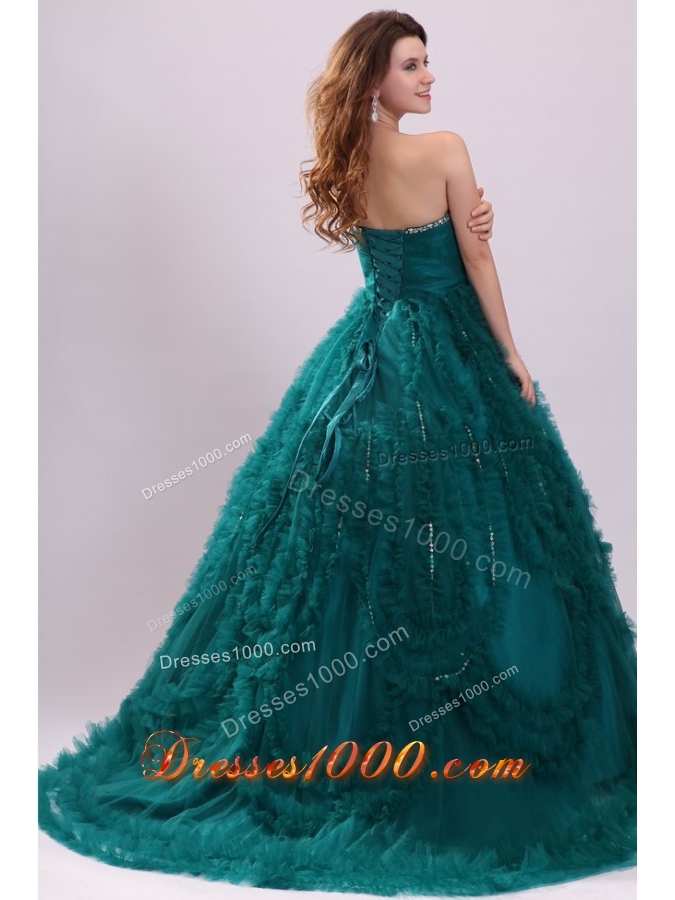 Elegant Teal Color Beaded Sweetheart Quinceanera Dresses