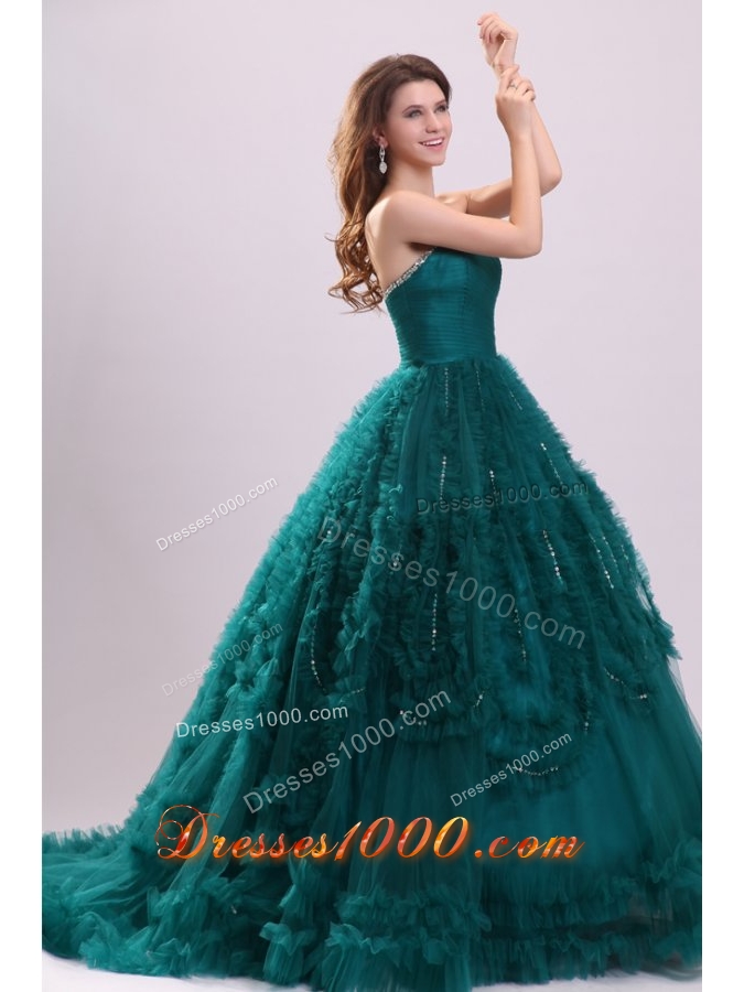 Elegant Teal Color Beaded Sweetheart Quinceanera Dresses