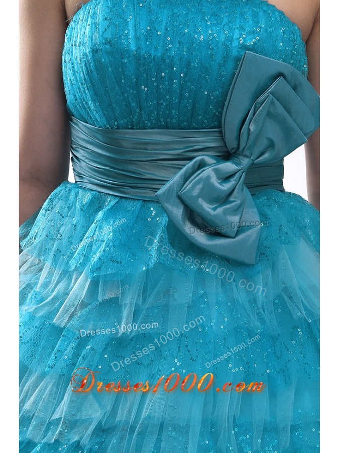 Lovely Bowknot and Paillettes Puffy Layers Tule Sweet 16 Dresses