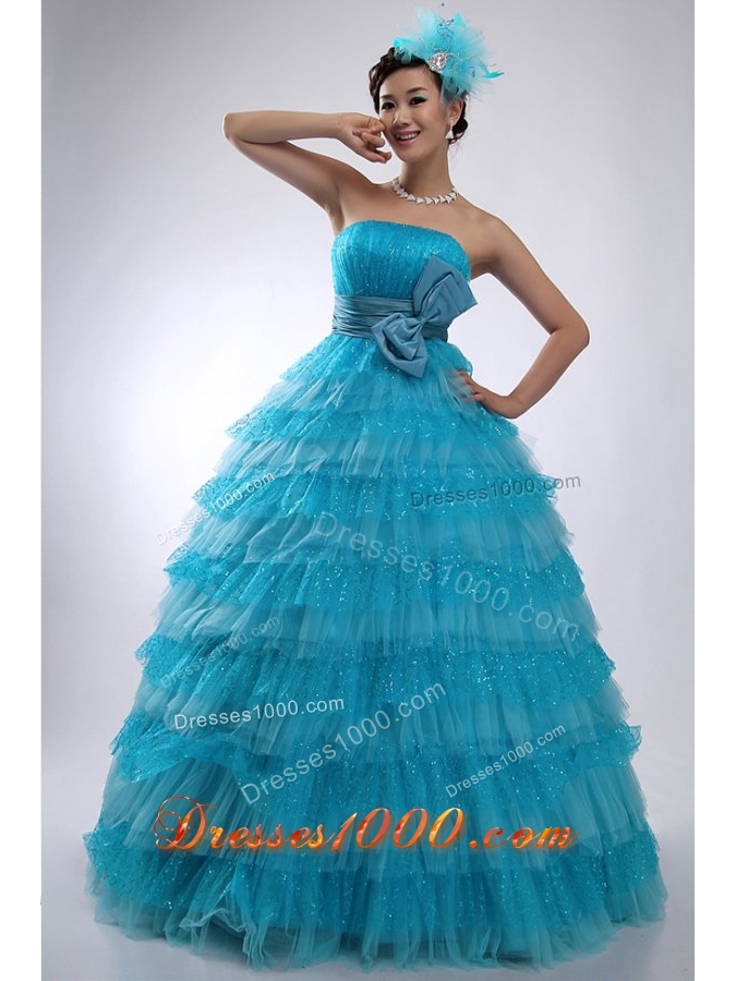 Lovely Bowknot and Paillettes Puffy Layers Tule Sweet 16 Dresses