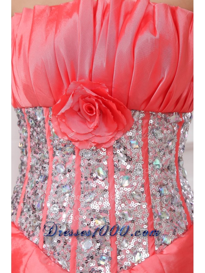 Pick Ups Handle Flowers and Sequins Red Dresses for Sweet 16