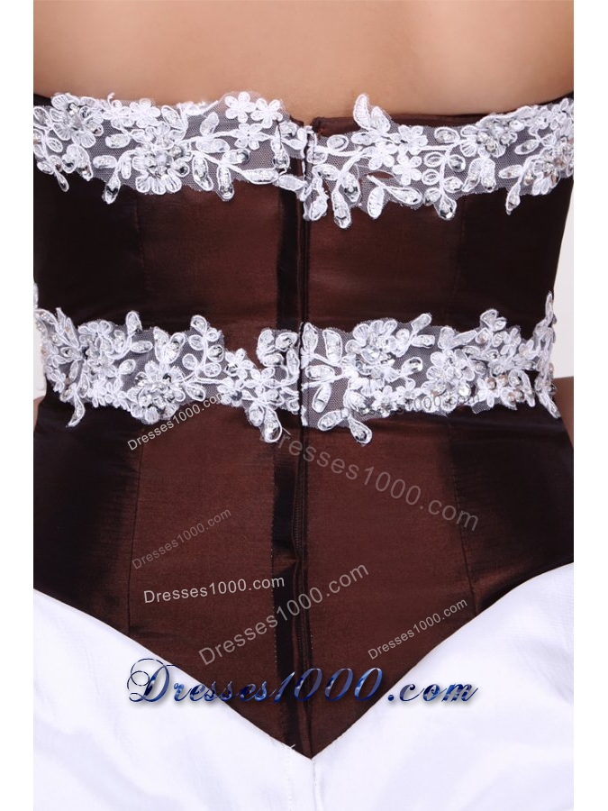 White and Brown Organza and Taffeta Ruffled Sweet 16 Dresses