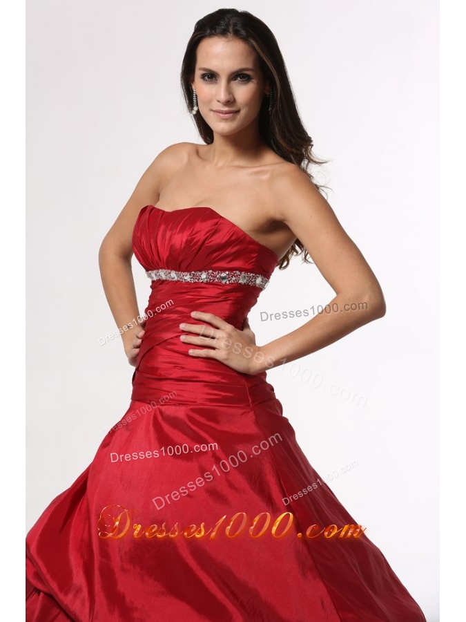 Beading and Ruching Red Taffeta Dress for Sweet 15 with Pick Ups