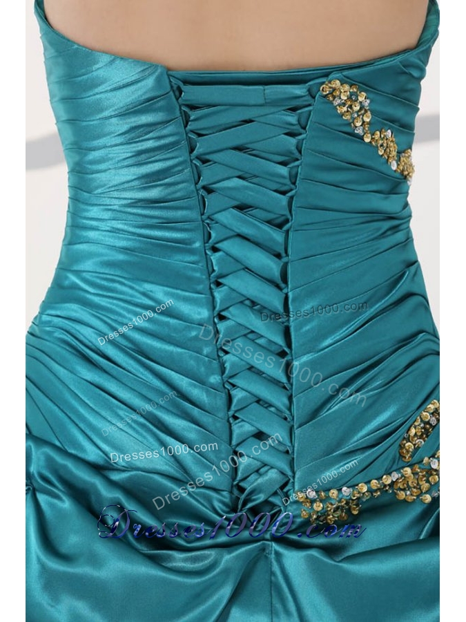 Taffeta Strapless Sweetheart Ruched Teal Quinceanera Dresses with Pick-up