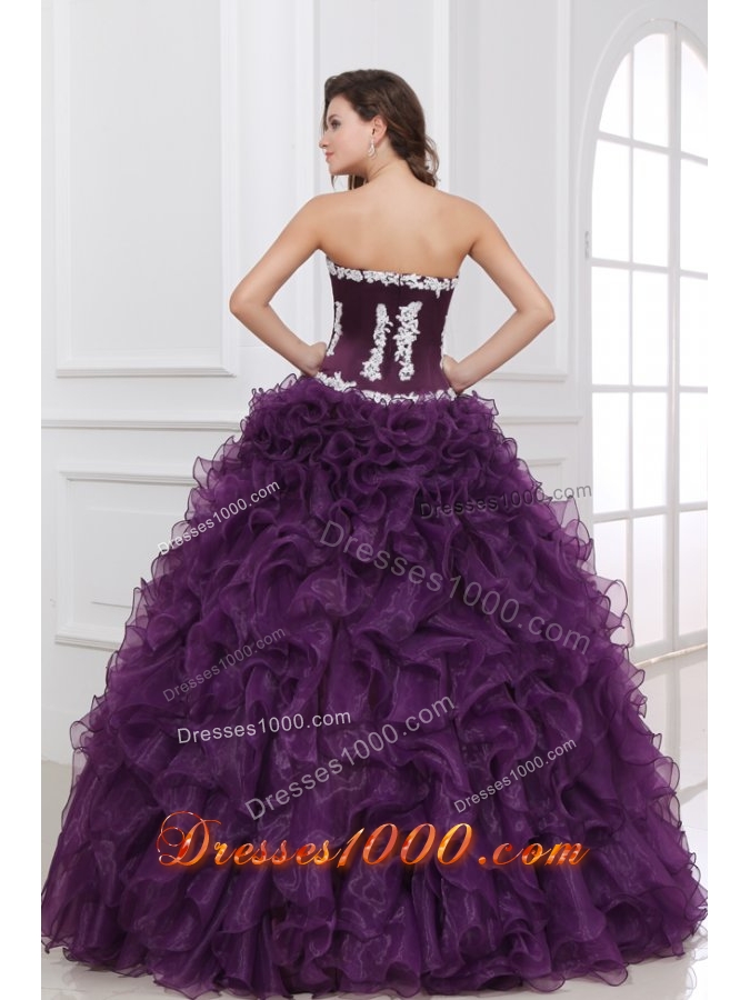 Ruffled One Shoulder Appliques Tulle Dresses for Quince in Blue