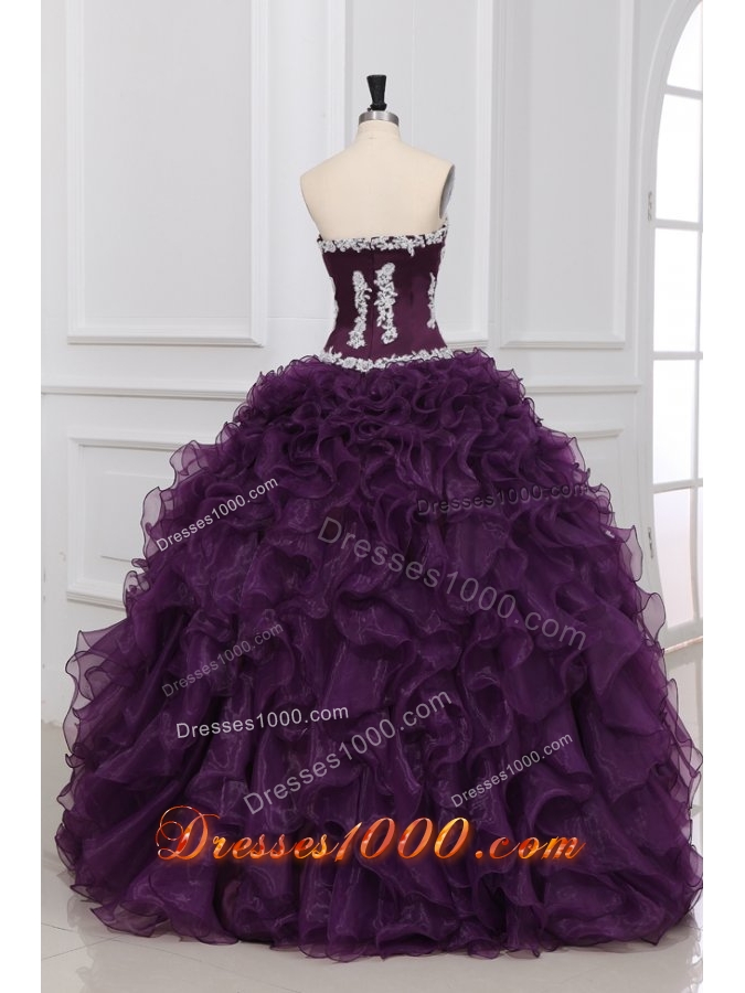 Ruffled One Shoulder Appliques Tulle Dresses for Quince in Blue