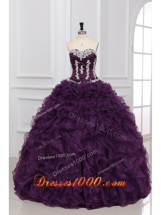 Ruffled One Shoulder Appliques Tulle Dresses for Quince in Blue