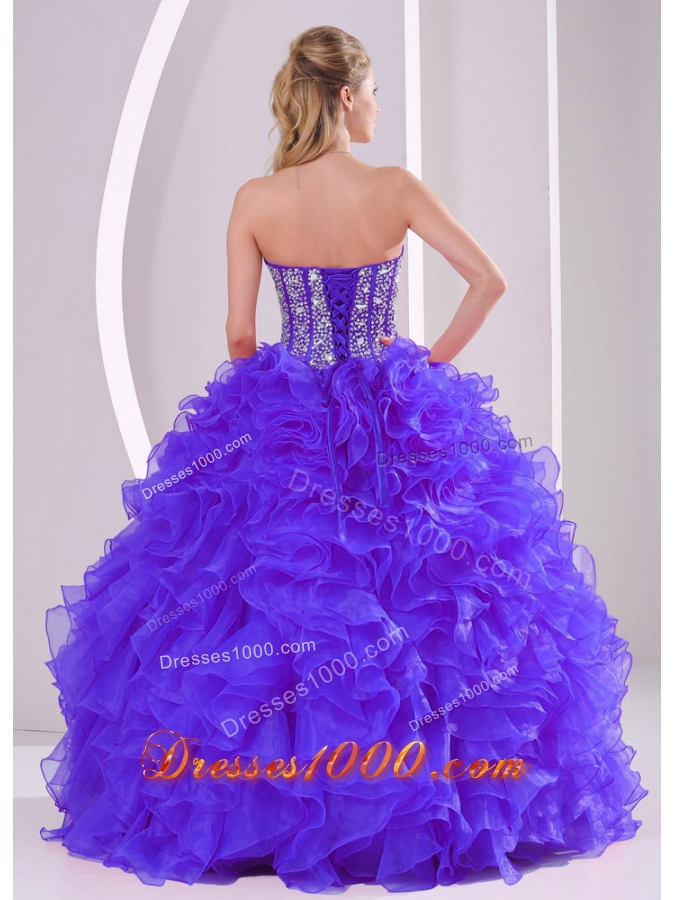2014 Discount Ball Gown Sweetheart Ruffles and Beaing Quinceanera Gowns in Purple