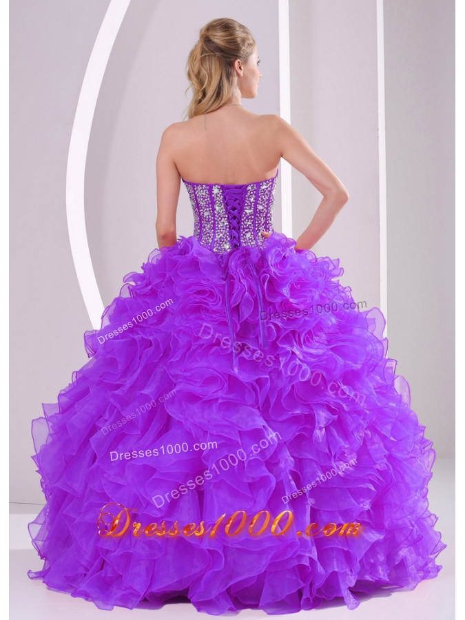 New Arrival Purple Sweetheart Ruffles Organza Long Sweet