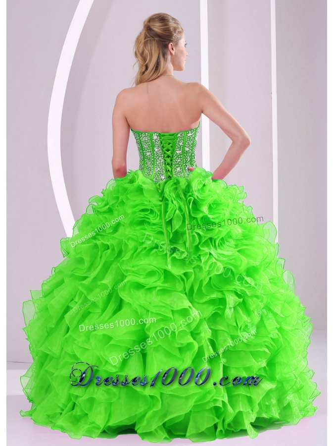 Spring Green Ball Gown Sweetheart Popular Quinceanera Gowns with Beading and Ruffles