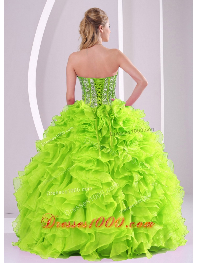 Sweetheart 2014 Spring Green Quinceanera Dress with Ruffles and Beading