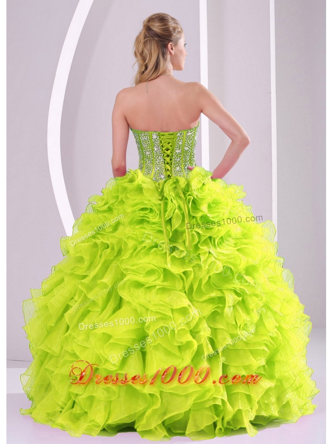 2014 Spring Cute Yellow Green Ruffles and Beading Quinceanera Dresses