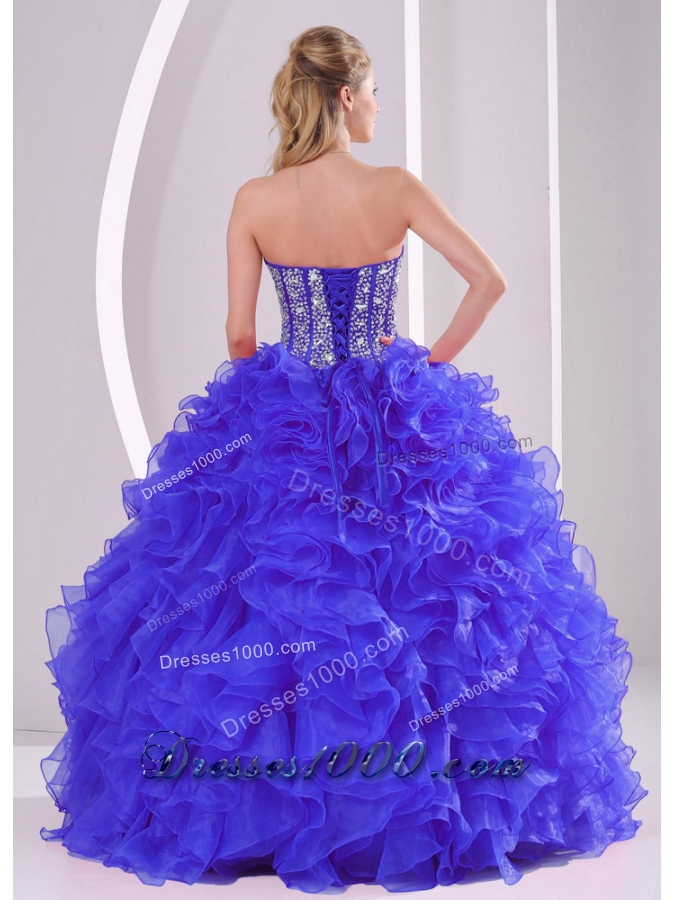 Recommand Sweetheart Ruffles and Beaded Decorate Blue Quinceanera Gowns