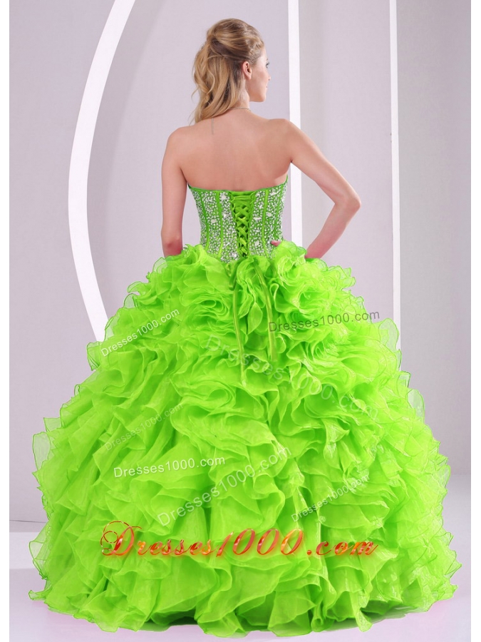 Ruffled Ball Gown Sweetheart 2014 summer Green Quinceanera Gowns with Beading