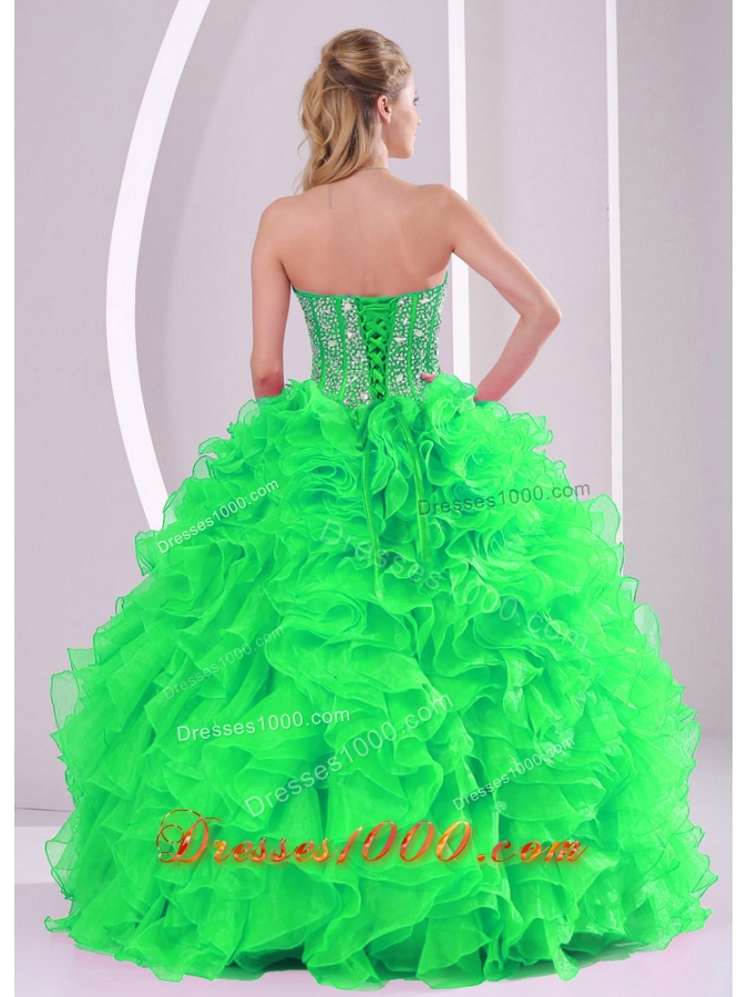 Spring Green Sweetheart Ruffles and Beading Floor-length Quinceanera Gowns