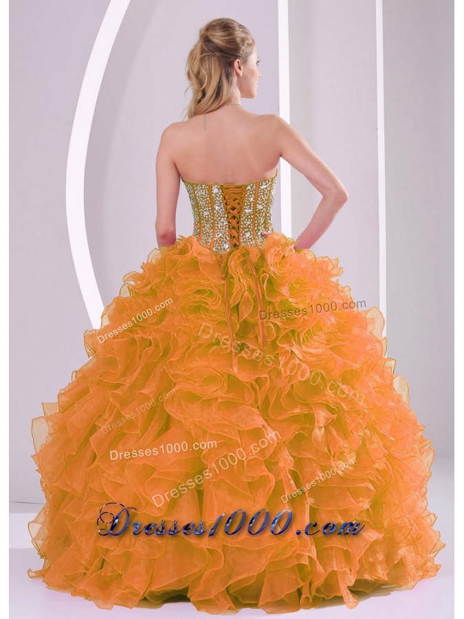 Orange Sweetheart 2014 Hot Sell Quinceanera Gowns with Ruffles and Beading