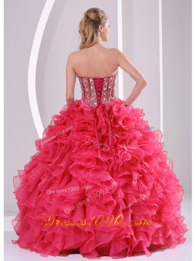 Pretty Ball Gown Red Quinceanera Gowns with Sweetheart and Beading