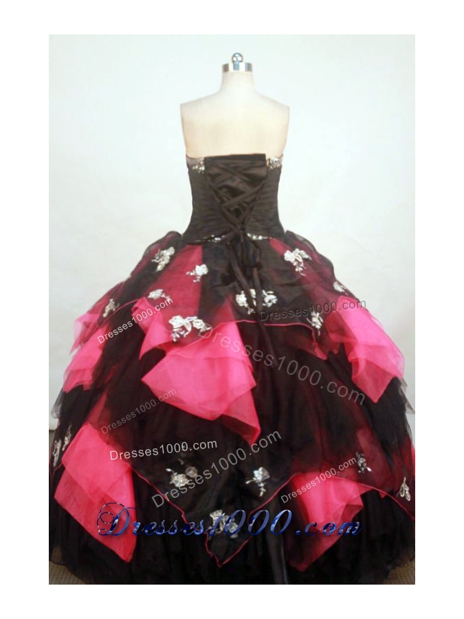 Exquisite Ball Gown Strapless Floor-length Fuchsia Organza Appliques Quinceanera dress