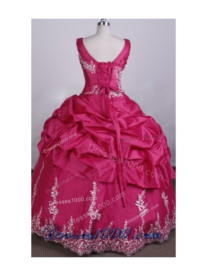 Fashionable Ball Gown V-Neck Floo_length Appliques Tffeta Hot Pink Quinceanera Dresses