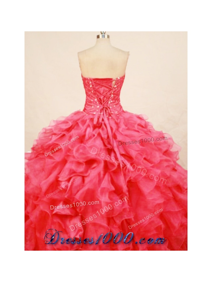Fasshionable ball gown sweetheart organza beading coral red quinceaenra dress