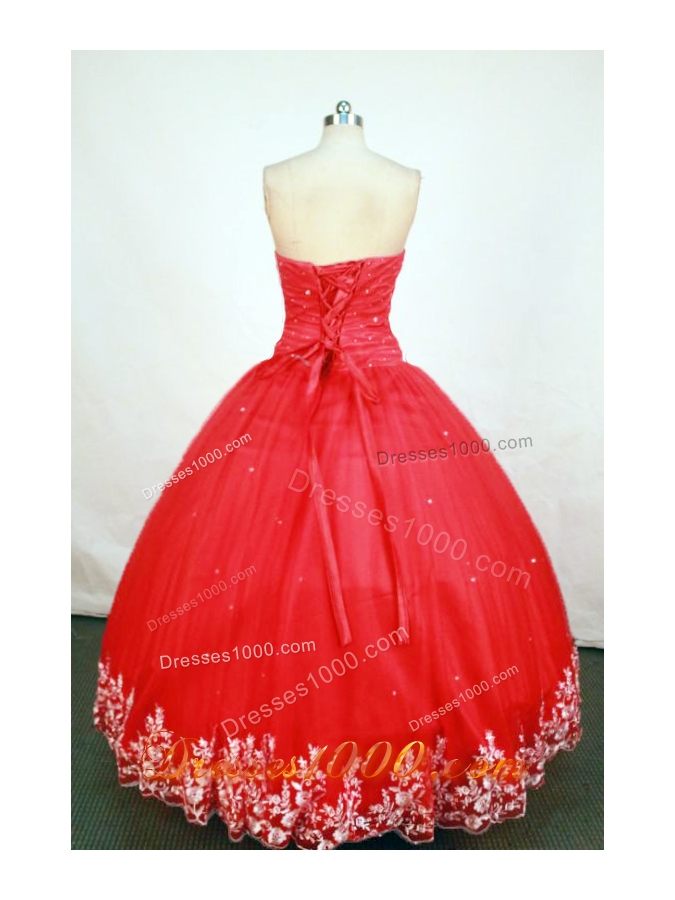 Gorgeous Ball Gown Strapless Floor-length Red Appliques Quinceanera dress