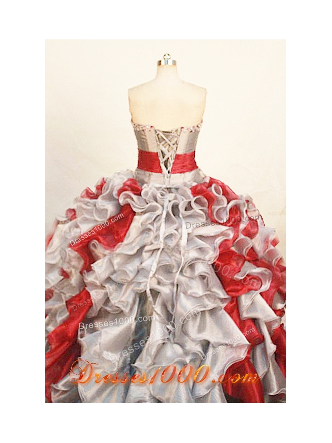 Gorgeous Ball Gown Strapless Floor-length Sliver Organza Beading Quinceanera Dress