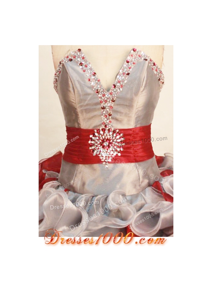 Gorgeous Ball Gown Strapless Floor-length Sliver Organza Beading Quinceanera Dress