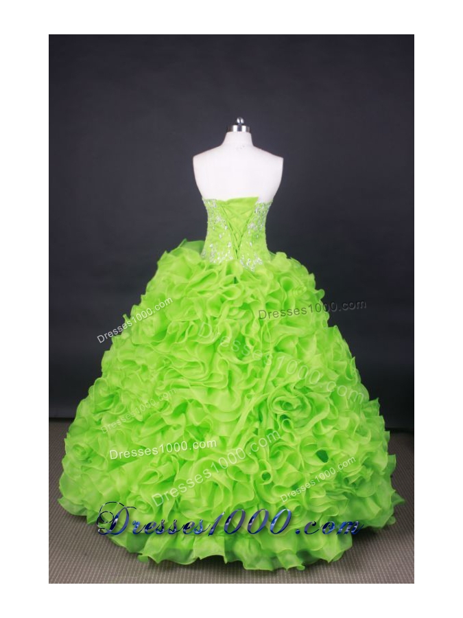 Popular Ball Gown Strapless Floor-Length Orangza Spring Green Beading Quinceanera Dresses