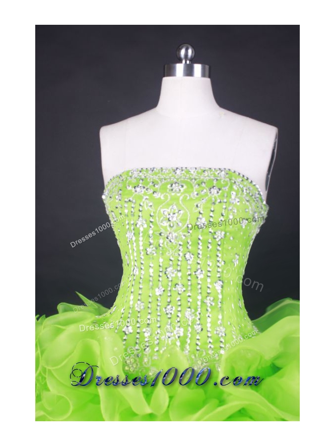 Popular Ball Gown Strapless Floor-Length Orangza Spring Green Beading Quinceanera Dresses