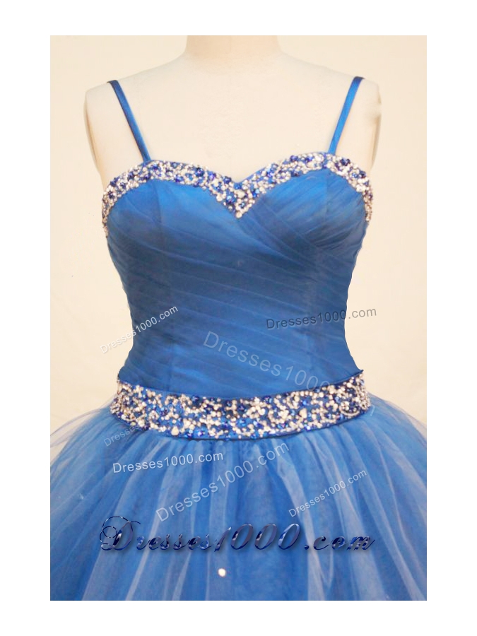 Beautiful Ball gown Strap Floor-length Tulle Blue Quinceanera Dress