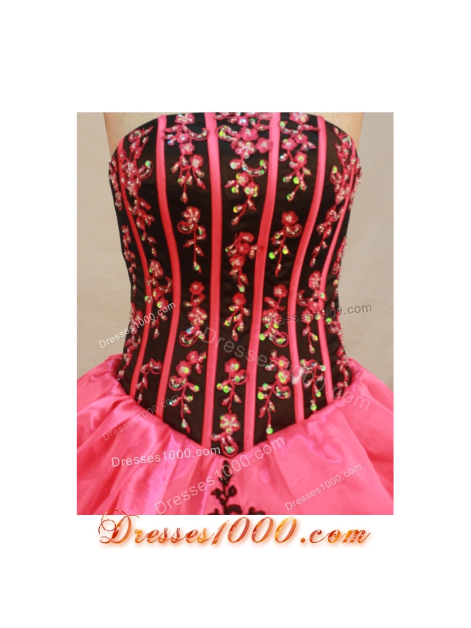 Beautiful Ball Gown Strapless Floor-Length Watermelon Beading and Appliques Quinceanera Dress