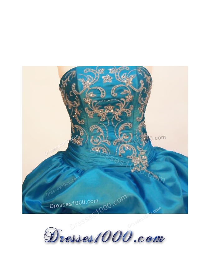 Discount Ball gown Strapless Floor-length Taffeta Blue Quinceanera Dress