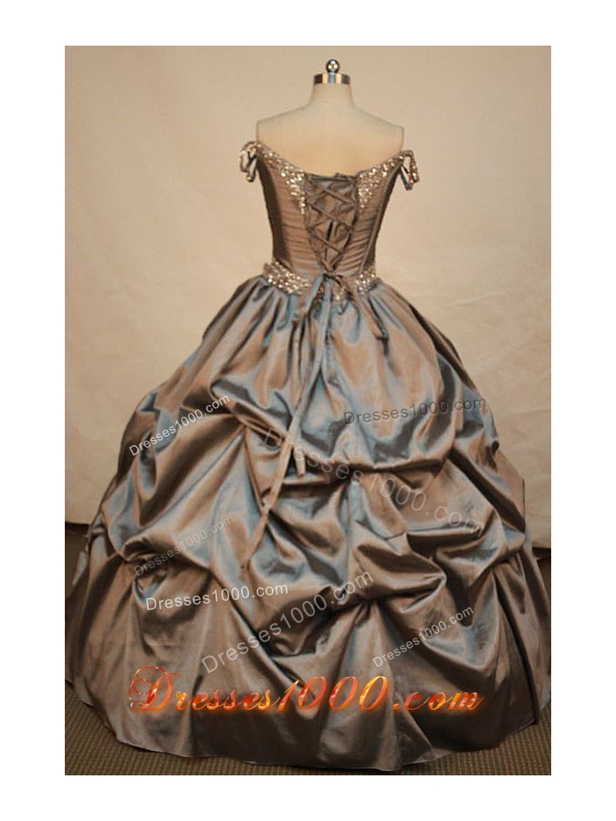 Elegant Ball gown Off the Shoulder Neckline Floor-length Taffeta Brown Quinceanera Dress