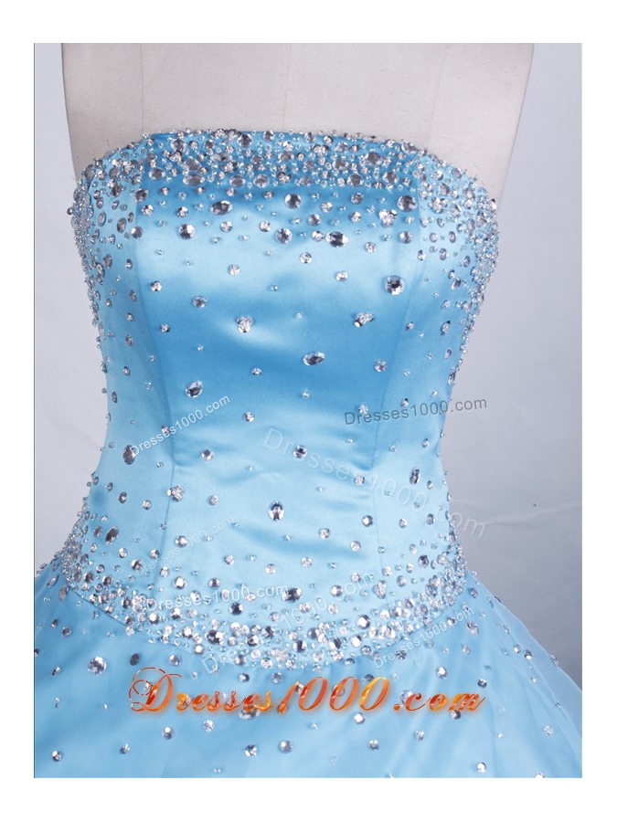 Elegant Ball Gown Strapless Floor-length Light Blue Quinceanera Dresses